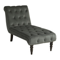 OSP Home Furnishings CVS72-V16 Curves Tufted Chaise Lounge in Graphite Velvet Fabric with Solid Wood Legs